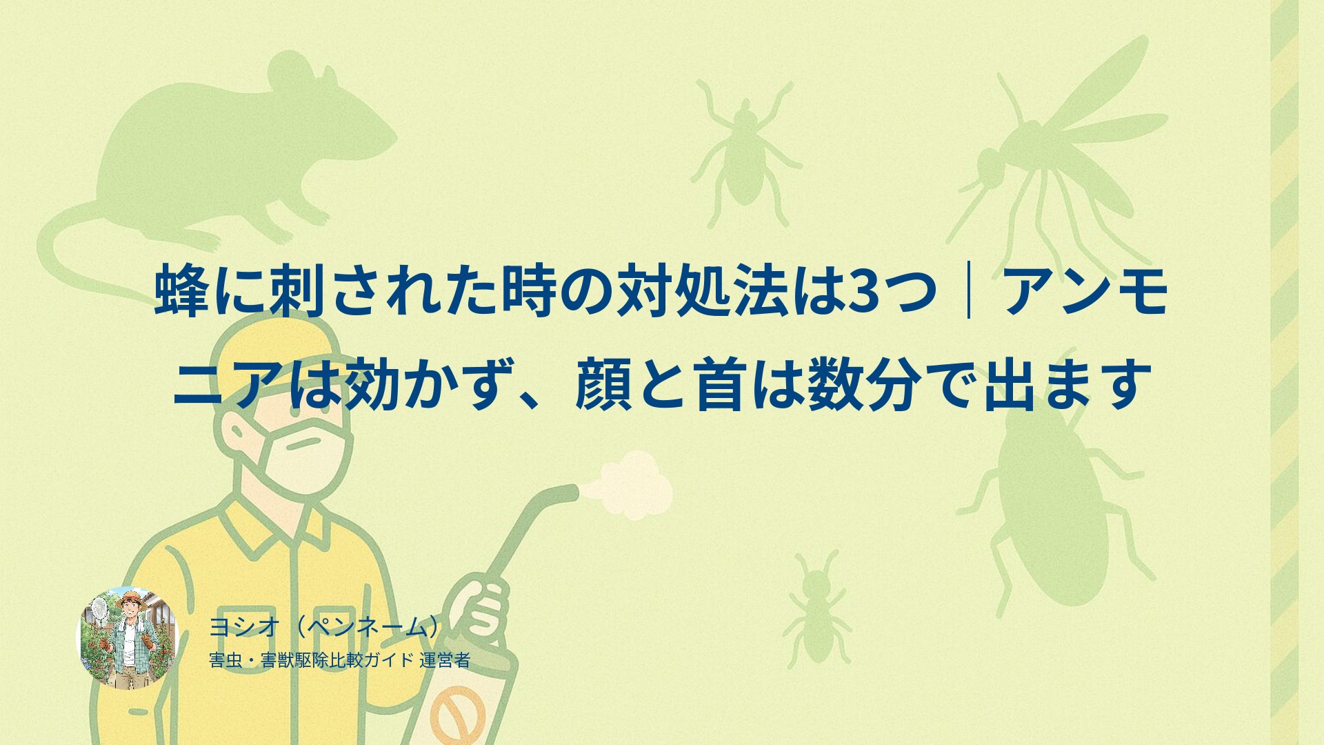 蜂に刺された時の対処法は3つ｜アンモニアは効かず、顔と首は数分で出ます